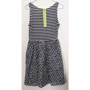 Black and White Striped and Patterned Boho Style Dress, Sz M